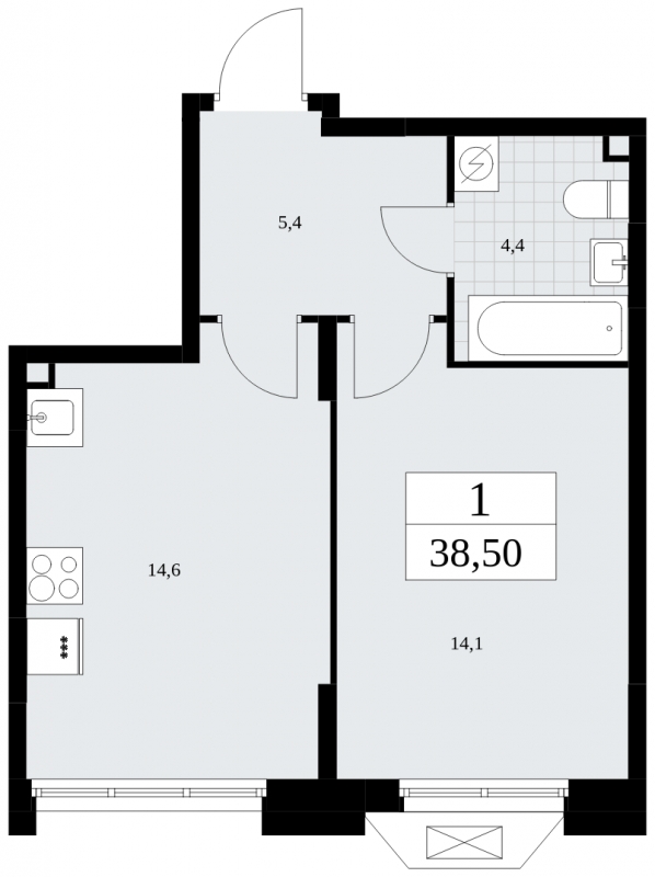 1-комнатная квартира (Студия) в ЖК N'ICE LOFT на 15 этаже в 1 секции. Сдача в 1 кв. 2024 г.