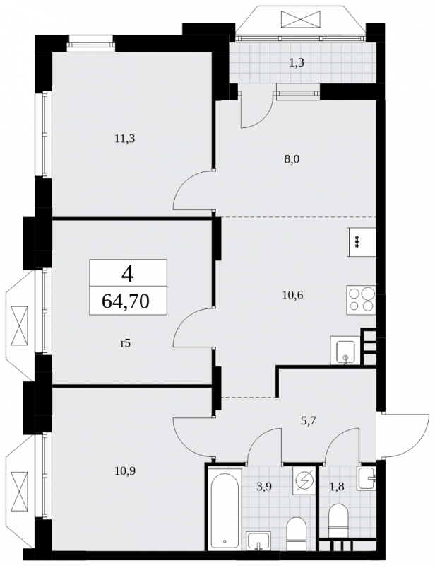 4-комнатная квартира в ЖК MYPRIORITY Dubrovka на 24 этаже в 5 секции. Сдача в 2 кв. 2025 г.