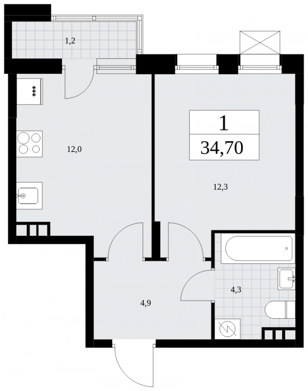 2-комнатная квартира в ЖК Бунинские кварталы на 15 этаже в 6 секции. Сдача в 4 кв. 2024 г.