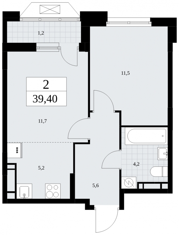2-комнатная квартира в ЖК Бунинские кварталы на 13 этаже в 7 секции. Сдача в 4 кв. 2024 г.