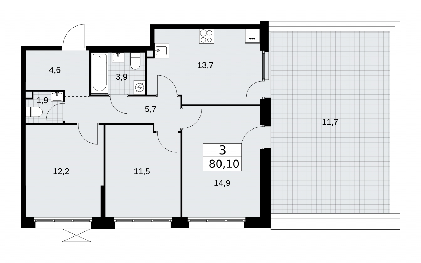 3-комнатная квартира в ЖК Аникеевский на 1 этаже в 4 секции. Сдача в 1 кв. 2024 г.