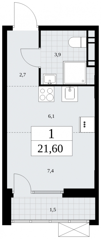 1-комнатная квартира (Студия) с отделкой в ЖК Бунинские кварталы на 16 этаже в 4 секции. Сдача в 4 кв. 2024 г.