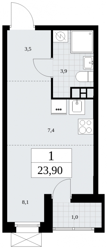 3-комнатная квартира в ЖК Бунинские кварталы на 4 этаже в 1 секции. Сдача в 4 кв. 2024 г.