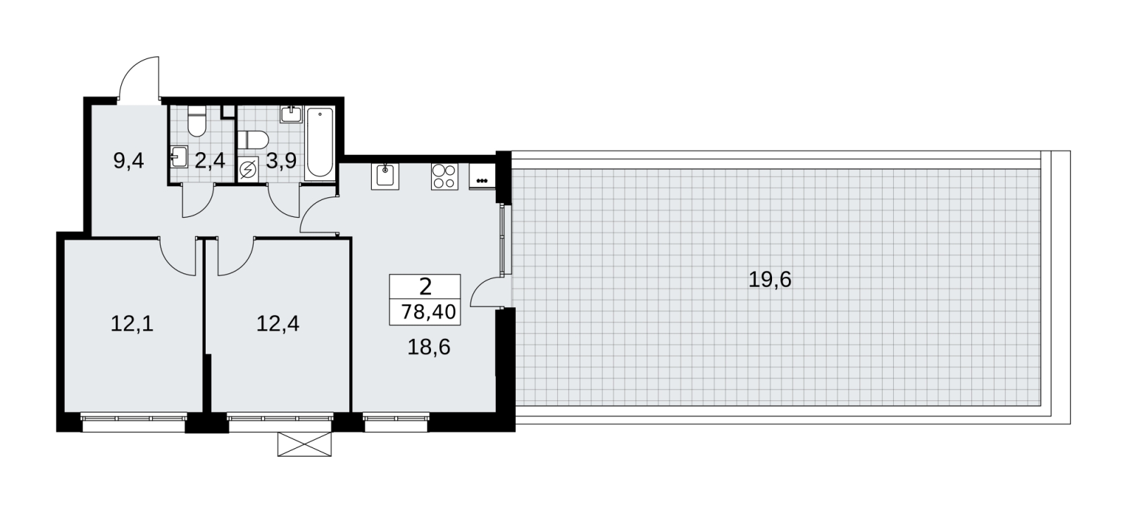 2-комнатная квартира в ЖК Бунинские кварталы на 8 этаже в 1 секции. Сдача в 4 кв. 2024 г.