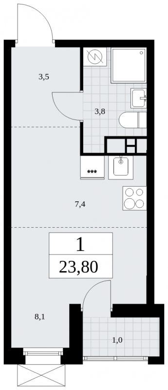 1-комнатная квартира (Студия) с отделкой в ЖК GloraX Aura Белорусская на 4 этаже в 1 секции. Сдача в 3 кв. 2024 г.