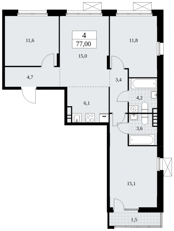 1-комнатная квартира в ЖК Бунинские кварталы на 12 этаже в 1 секции. Сдача в 4 кв. 2024 г.