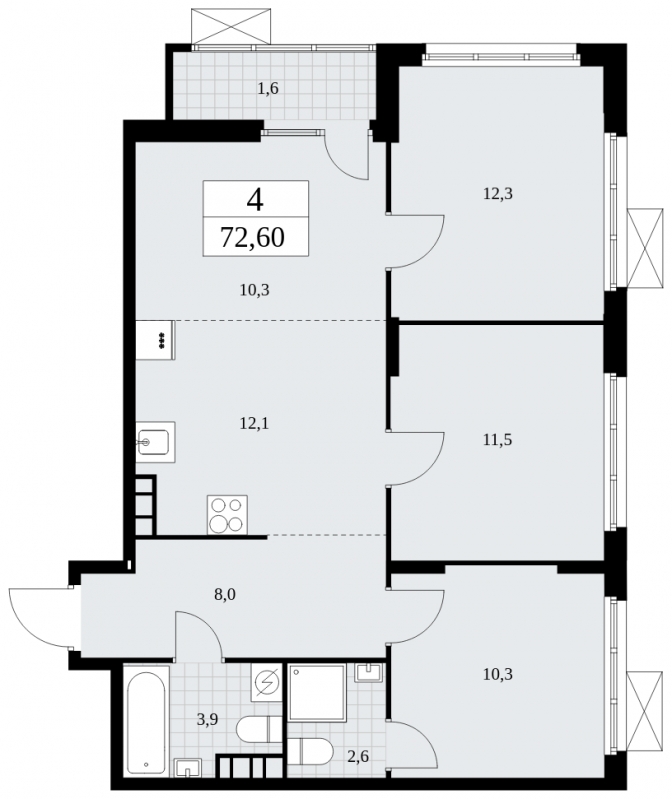 4-комнатная квартира в ЖК MYPRIORITY Dubrovka на 29 этаже в 5 секции. Сдача в 2 кв. 2025 г.