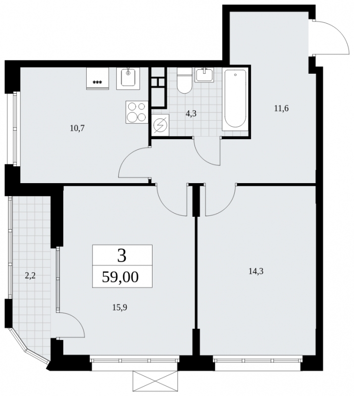 2-комнатная квартира с отделкой в ЖК Бунинские кварталы на 11 этаже в 1 секции. Сдача в 1 кв. 2026 г.