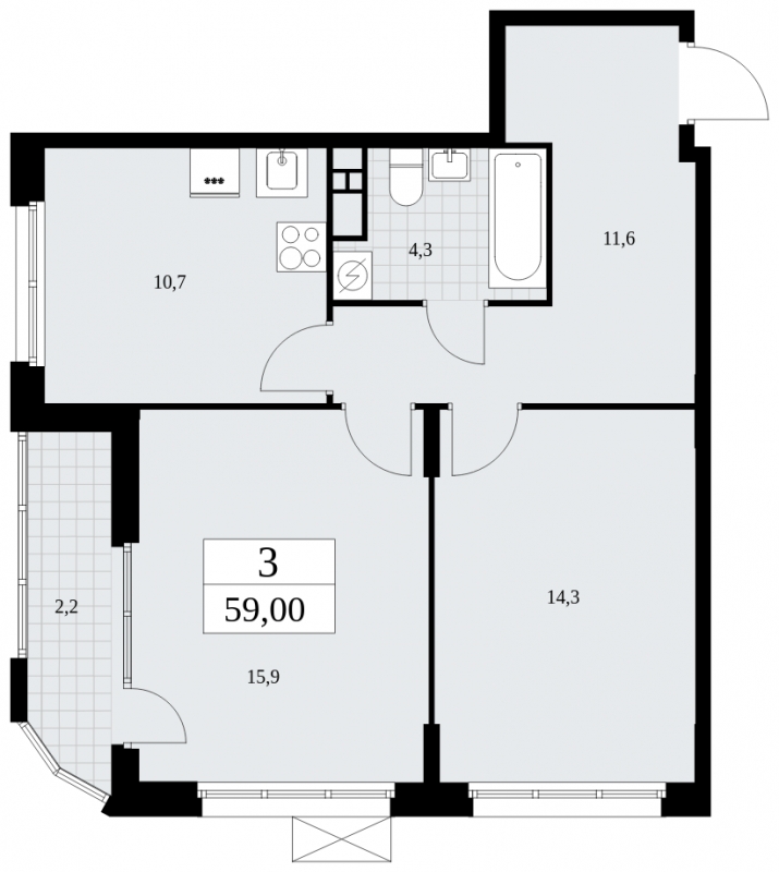 3-комнатная квартира в ЖК Dream Towers на 5 этаже в 3 секции. Дом сдан.