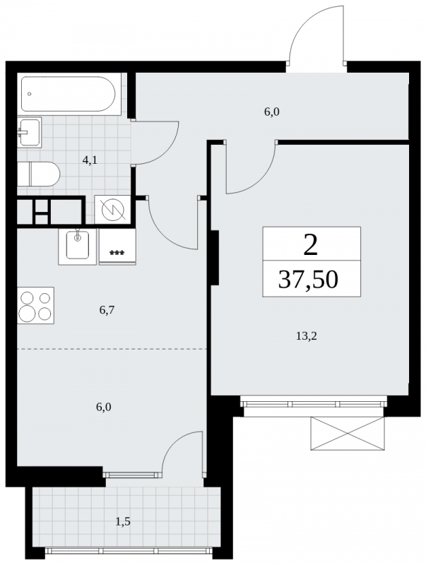 1-комнатная квартира (Студия) в ЖК Бунинские кварталы на 7 этаже в 3 секции. Сдача в 4 кв. 2024 г.