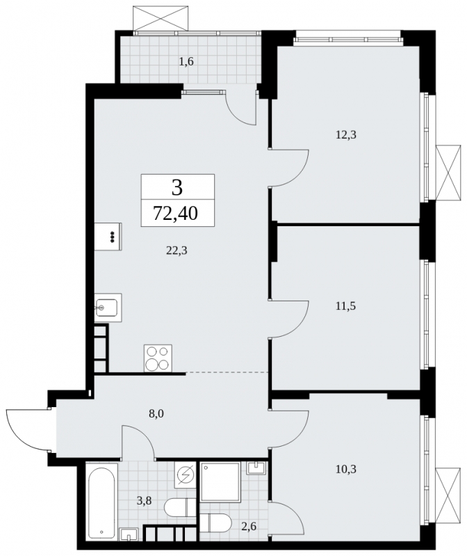 1-комнатная квартира в ЖК Бунинские кварталы на 9 этаже в 3 секции. Сдача в 4 кв. 2024 г.