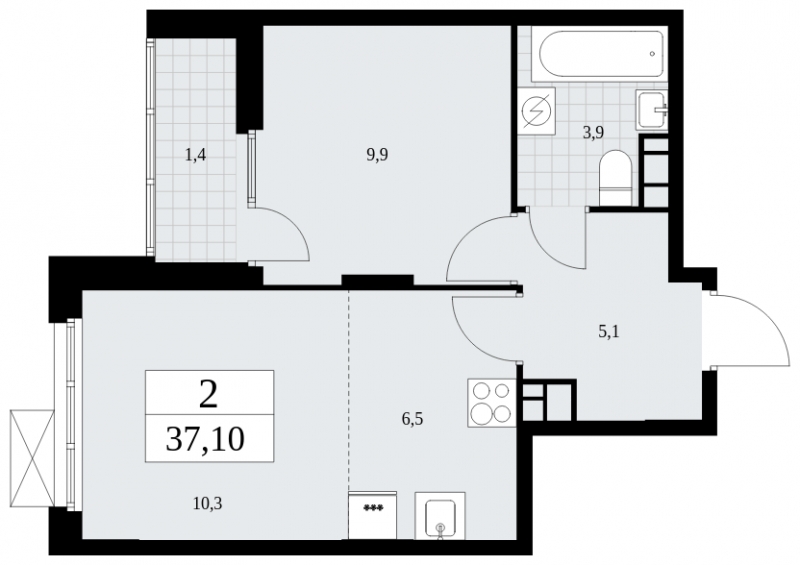 1-комнатная квартира с отделкой в ЖК Бунинские кварталы на 12 этаже в 1 секции. Сдача в 1 кв. 2026 г.