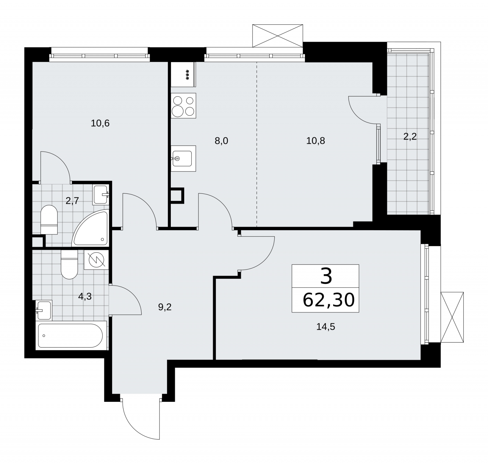 4-комнатная квартира в ЖК Бунинские кварталы на 2 этаже в 1 секции. Сдача в 4 кв. 2025 г.
