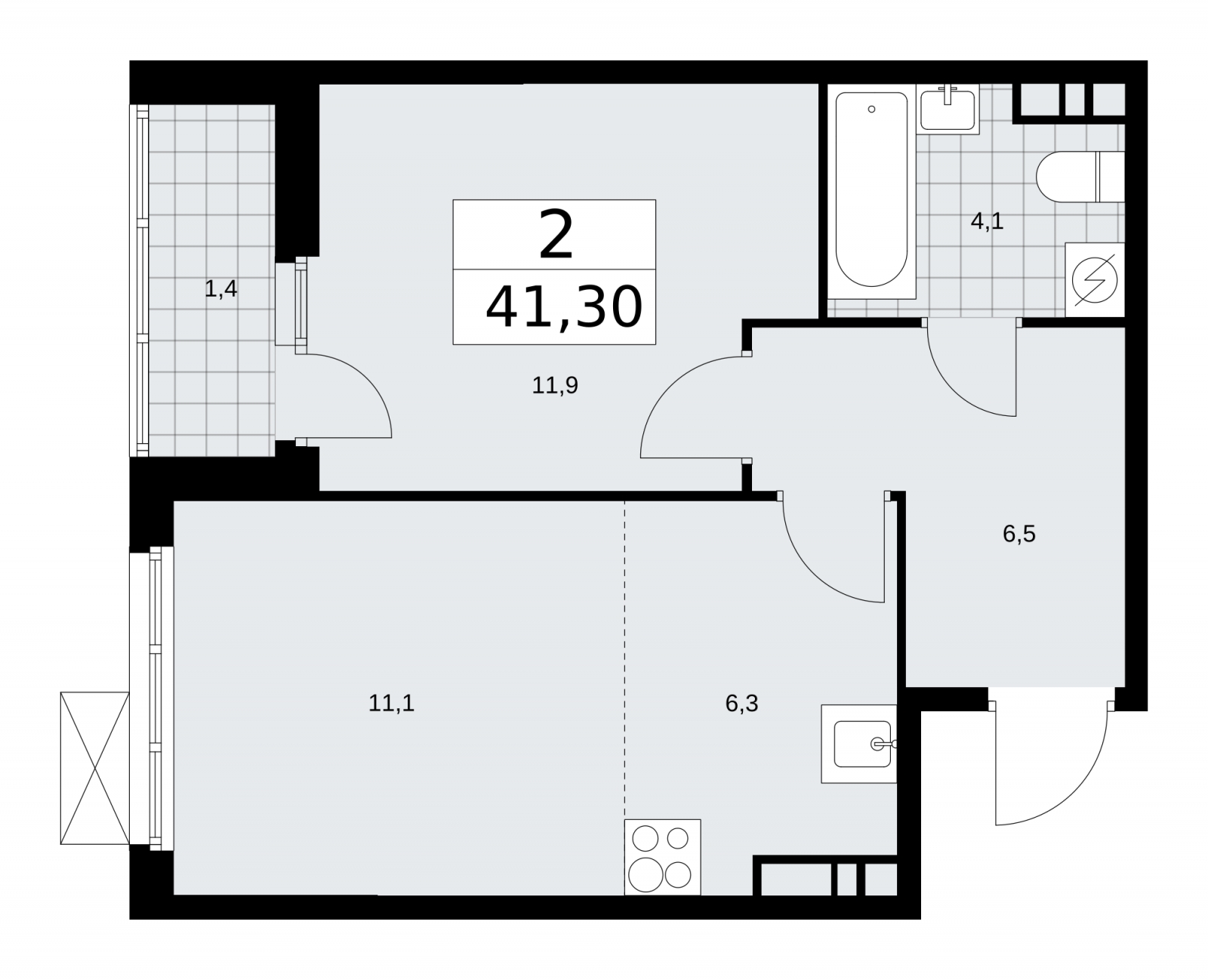 1-комнатная квартира в ЖК Бунинские кварталы на 9 этаже в 4 секции. Сдача в 4 кв. 2024 г.