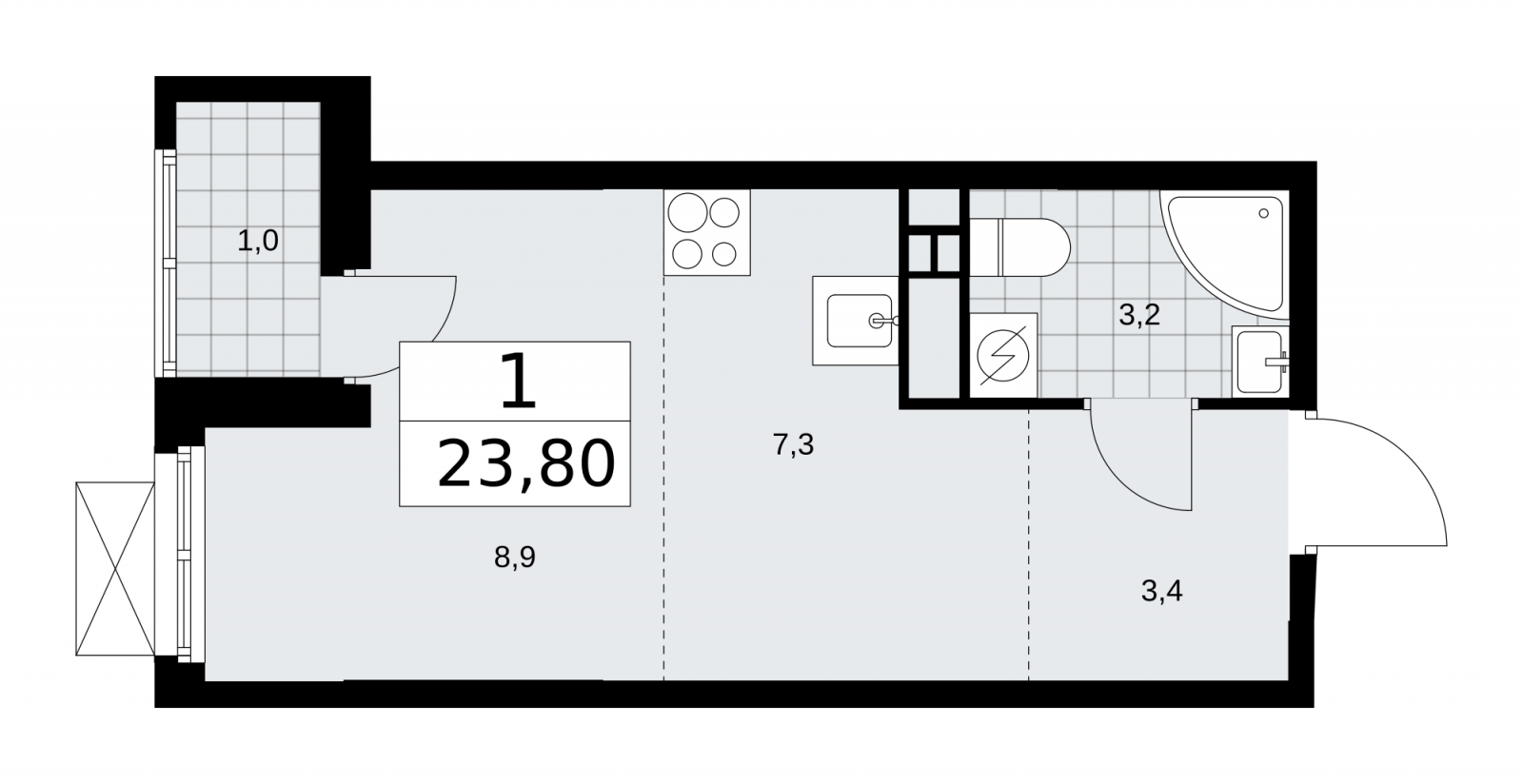 1-комнатная квартира (Студия) в ЖК Сити комплекс «MirrorЗдание» на 5 этаже в 4 секции. Сдача в 4 кв. 2024 г.