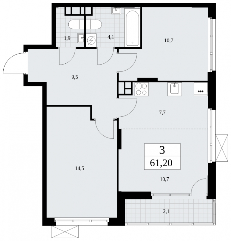 2-комнатная квартира в ЖК Бунинские кварталы на 13 этаже в 6 секции. Сдача в 4 кв. 2024 г.