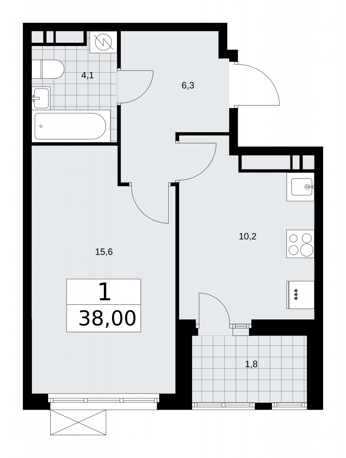 1-комнатная квартира (Студия) в ЖК Ильинойс на 22 этаже в 2 секции. Сдача в 4 кв. 2024 г.
