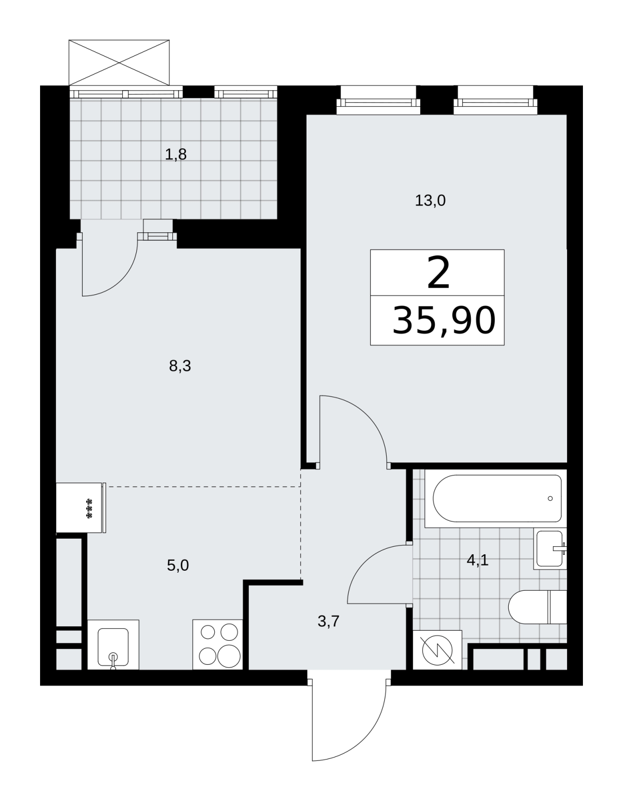 1-комнатная квартира (Студия) в ЖК Ильинойс на 13 этаже в 3 секции. Сдача в 4 кв. 2024 г.