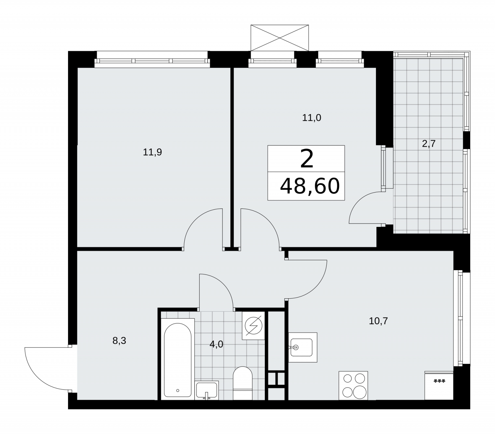 3-комнатная квартира в ЖК Ильинойс на 22 этаже в 2 секции. Сдача в 4 кв. 2024 г.