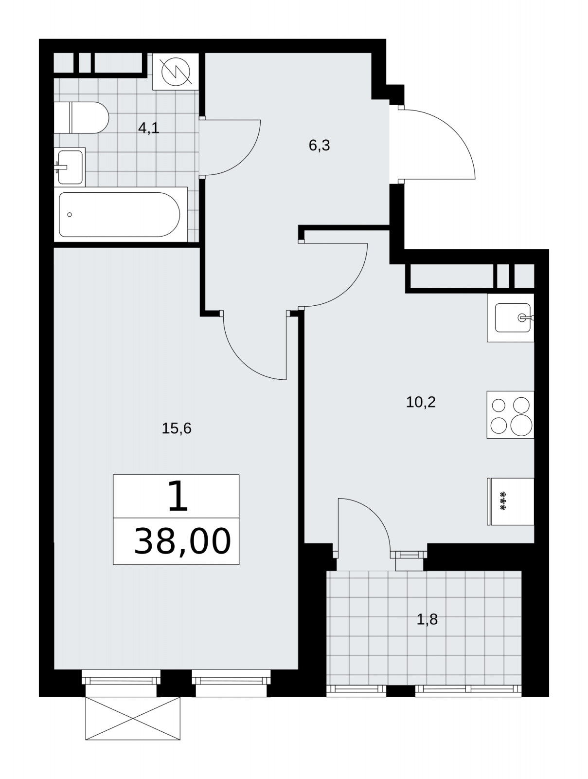 1-комнатная квартира (Студия) в ЖК Ильинойс на 11 этаже в 3 секции. Сдача в 4 кв. 2024 г.