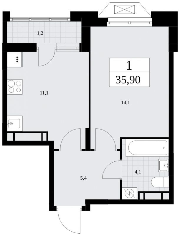 2-комнатная квартира в ЖК Бунинские кварталы на 5 этаже в 1 секции. Сдача в 3 кв. 2025 г.