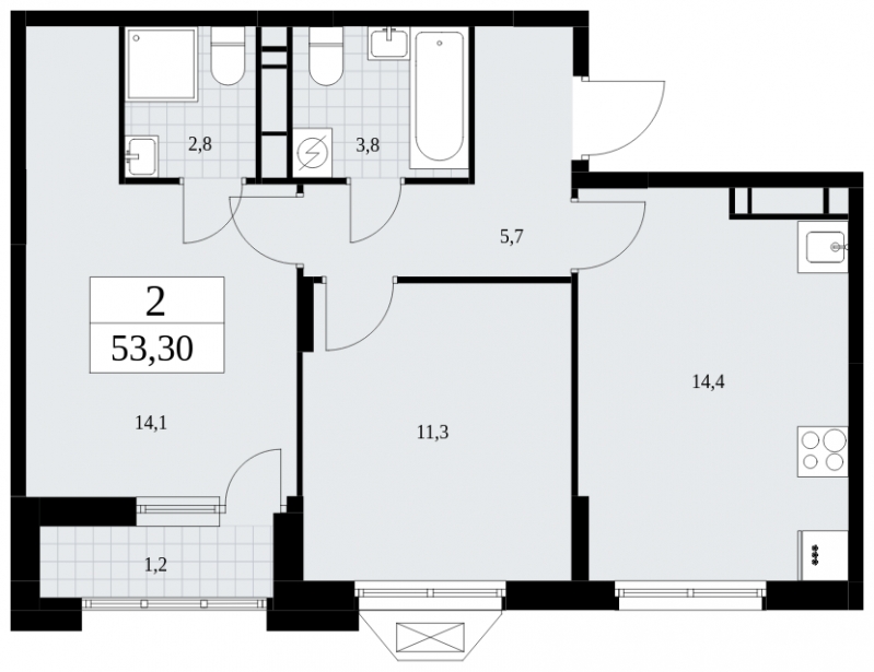 2-комнатная квартира в ЖК Novella на 14 этаже в 6 секции. Дом сдан.