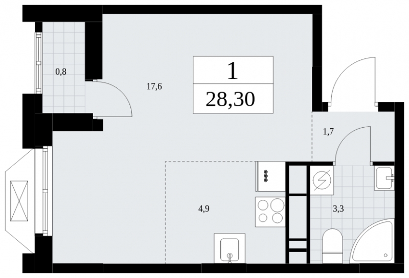 1-комнатная квартира (Студия) в ЖК Бунинские кварталы на 14 этаже в 7 секции. Сдача в 4 кв. 2024 г.