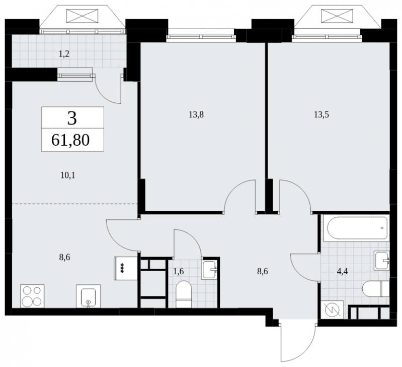 3-комнатная квартира в ЖК Dream Towers на 8 этаже в 1 секции. Дом сдан.