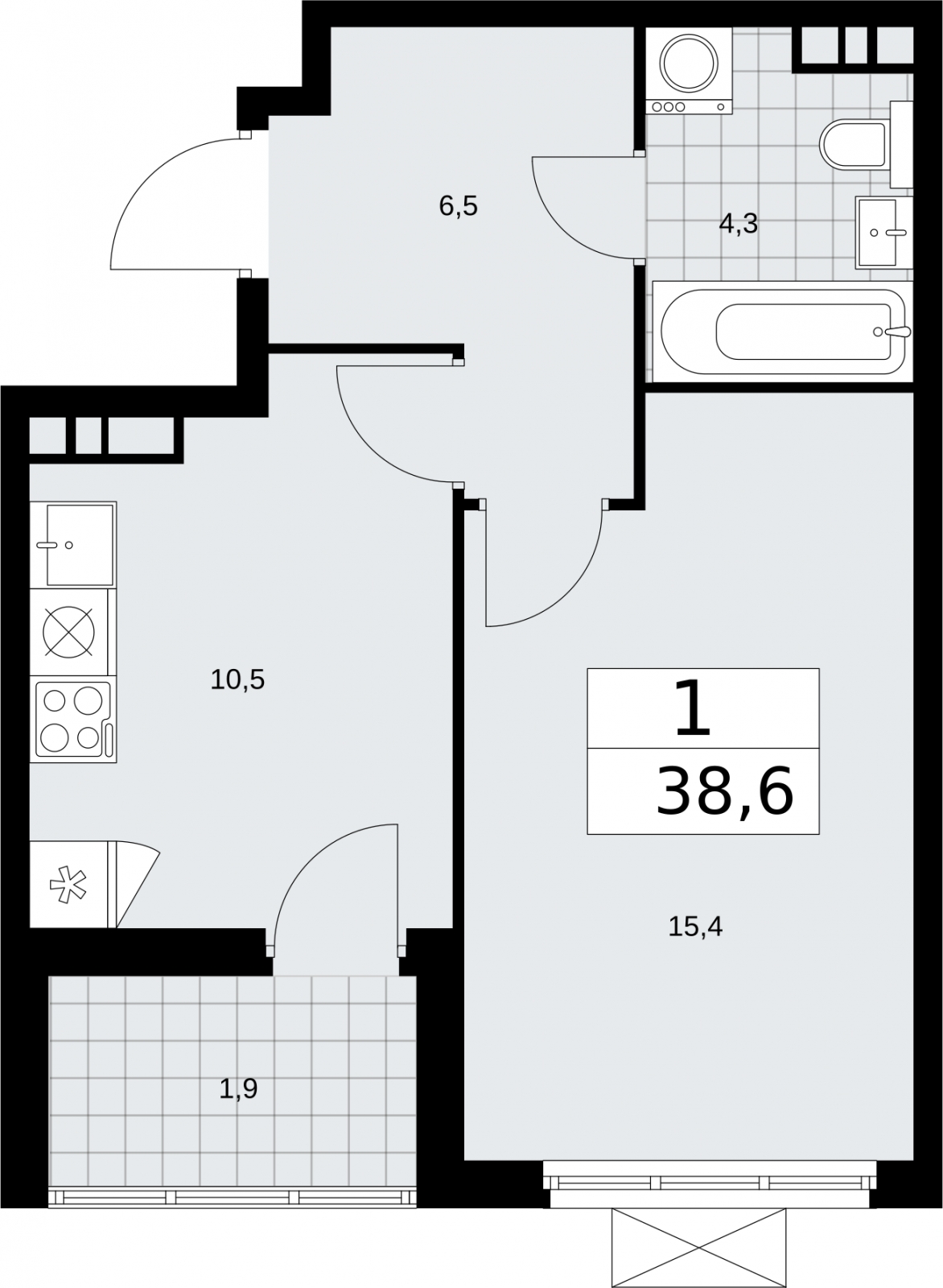 1-комнатная квартира (Студия) в ЖК Бунинские кварталы на 15 этаже в 7 секции. Сдача в 4 кв. 2024 г.