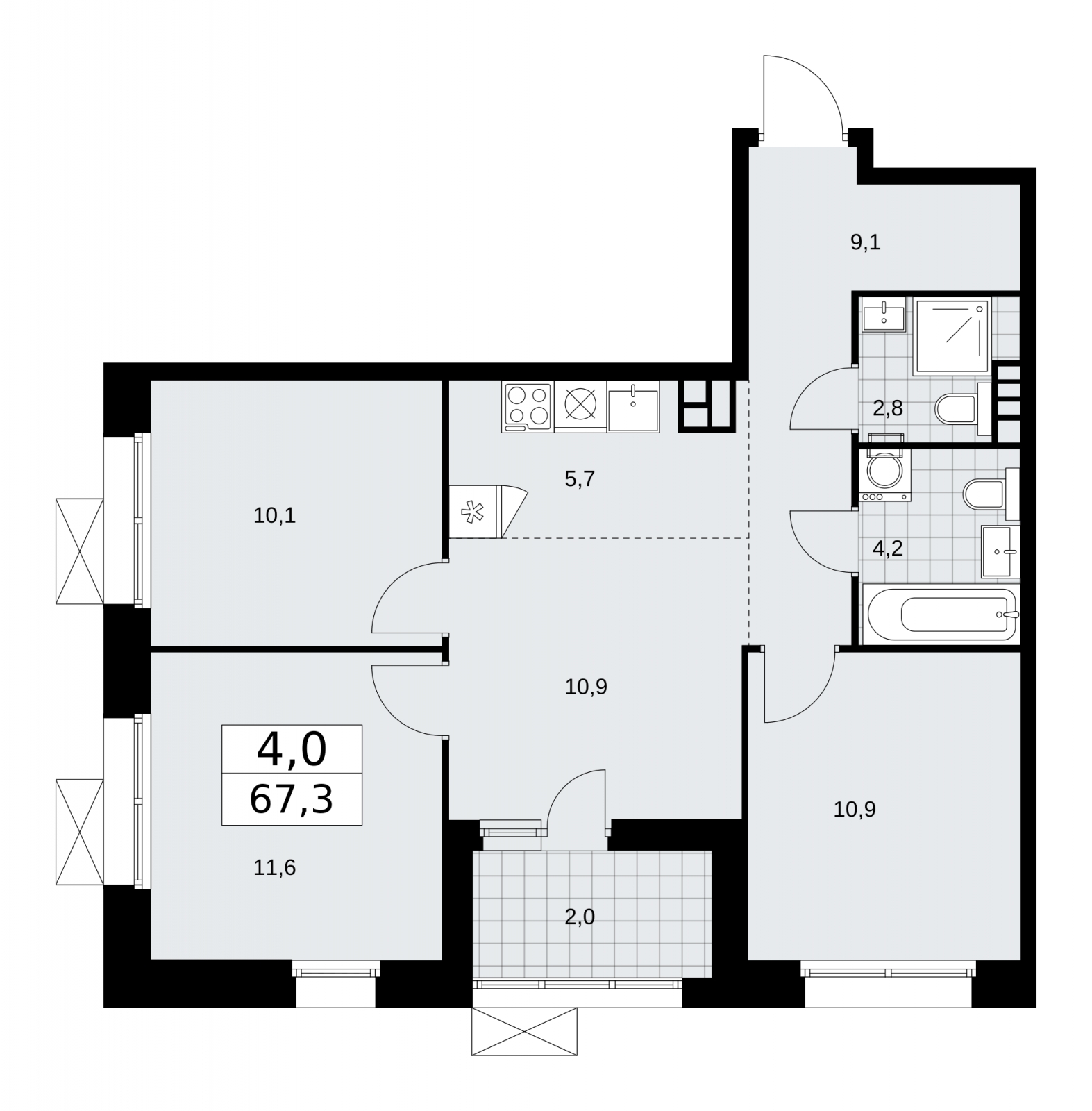 2-комнатная квартира в ЖК Dream Towers на 2 этаже в 1 секции. Дом сдан.