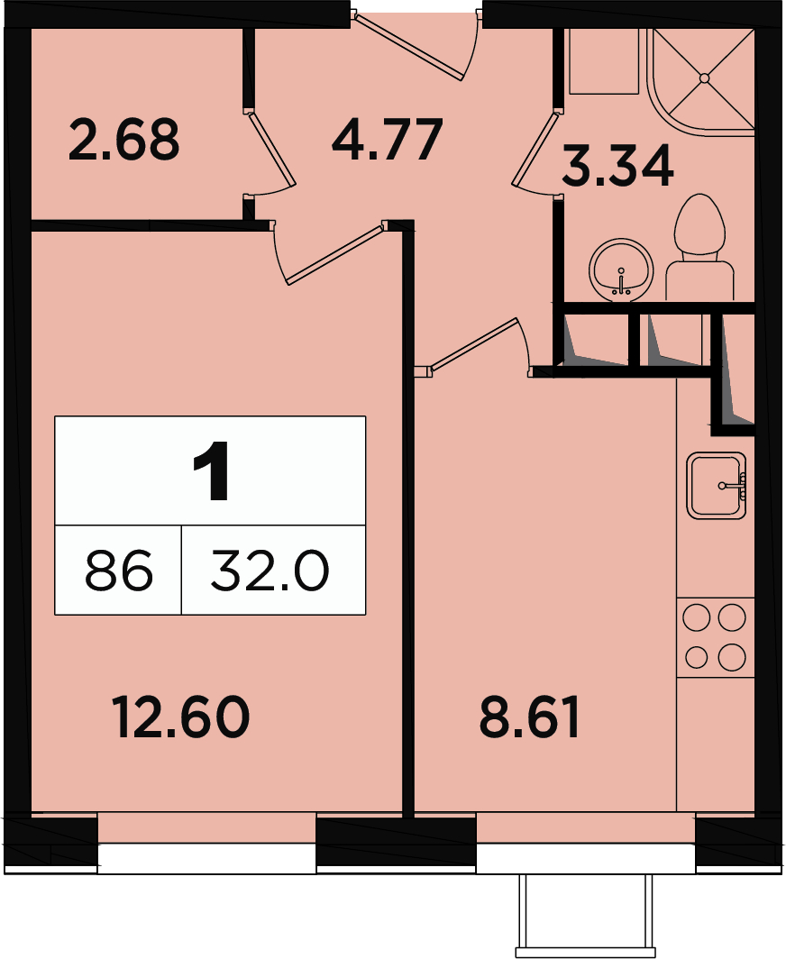 1-комнатная квартира (Студия) в ЖК Легендарный Квартал на Березовой  аллее на 13 этаже в 2 секции. Сдача в 1 кв. 2019 г.