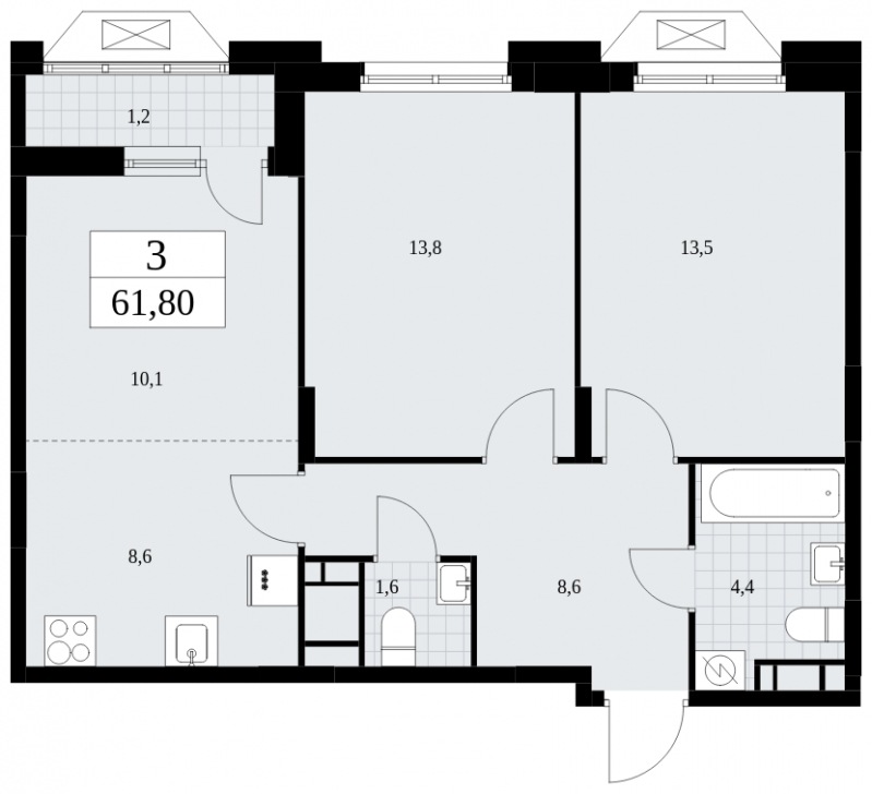 3-комнатная квартира в ЖК Бунинские кварталы на 16 этаже в 7 секции. Сдача в 4 кв. 2024 г.