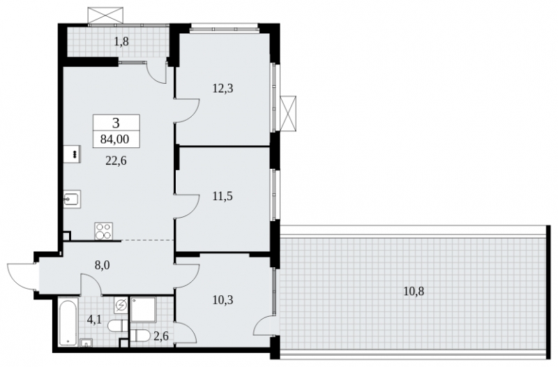 3-комнатная квартира с отделкой в ЖК Бунинские кварталы на 20 этаже в 1 секции. Сдача в 1 кв. 2026 г.