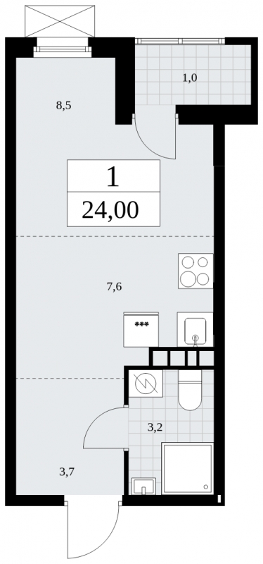 1-комнатная квартира в ЖК Бунинские кварталы на 8 этаже в 3 секции. Сдача в 4 кв. 2024 г.