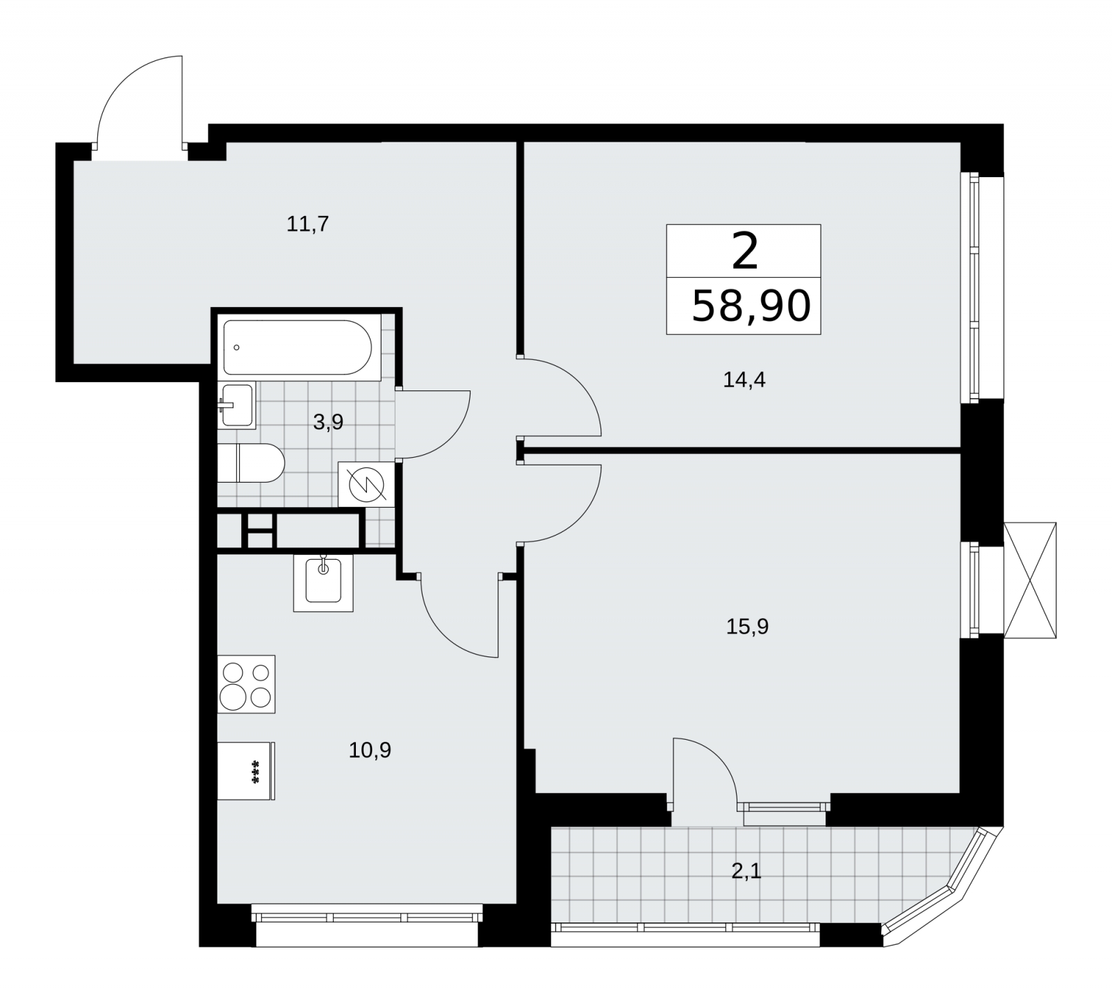 1-комнатная квартира в ЖК Бунинские кварталы на 9 этаже в 5 секции. Сдача в 4 кв. 2024 г.