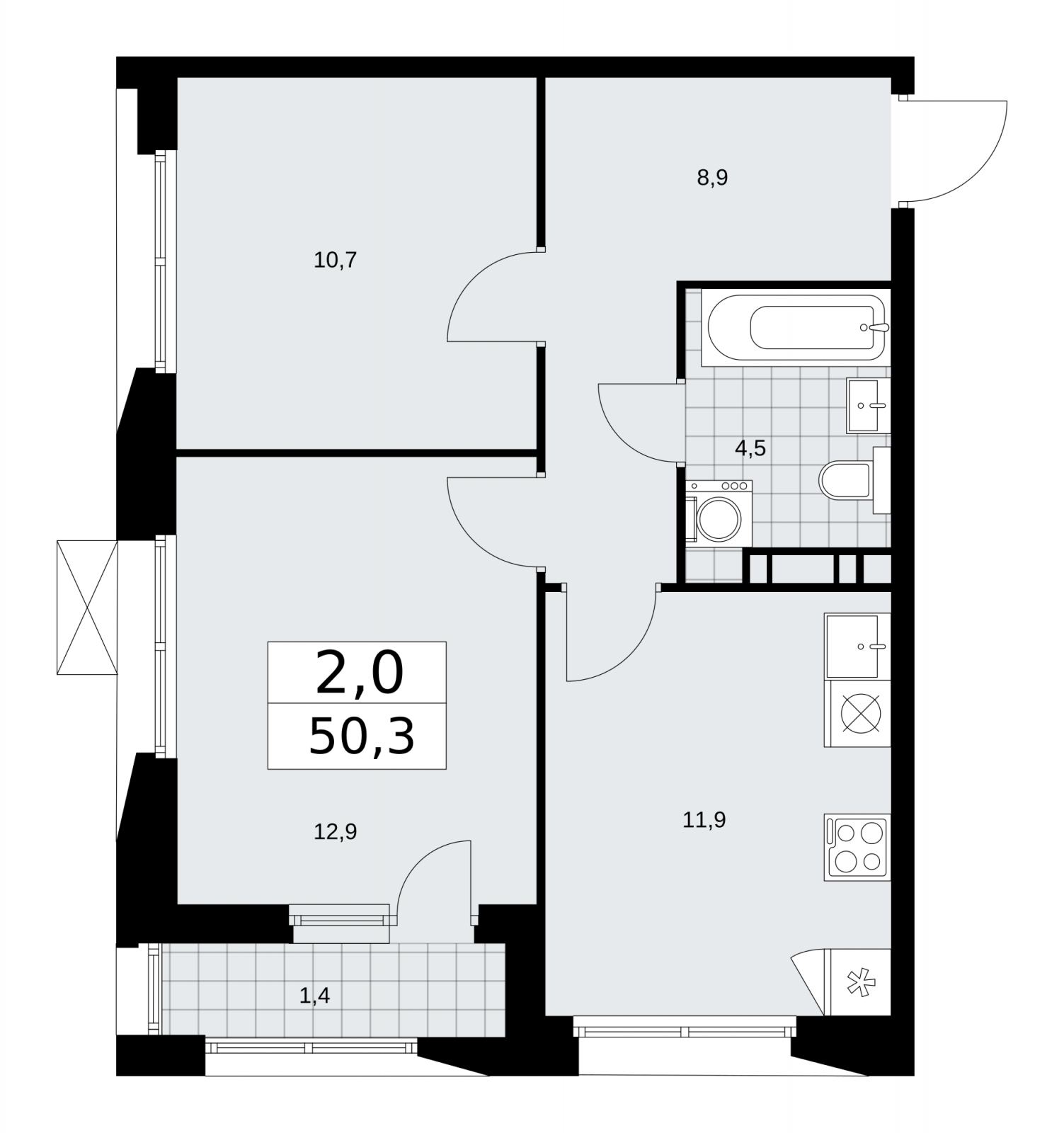 4-комнатная квартира в ЖК Бунинские кварталы на 14 этаже в 1 секции. Сдача в 4 кв. 2024 г.