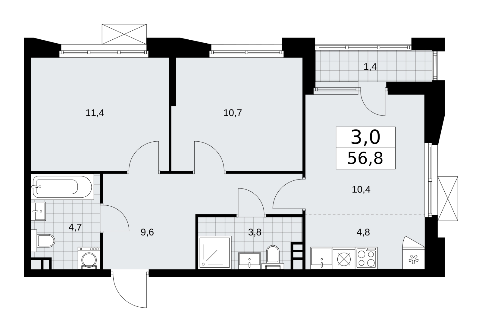 1-комнатная квартира (Студия) с отделкой в ЖК Бунинские кварталы на 10 этаже в 1 секции. Сдача в 1 кв. 2026 г.