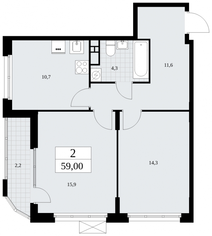 3-комнатная квартира в ЖК Бунинские кварталы на 9 этаже в 1 секции. Сдача в 4 кв. 2024 г.