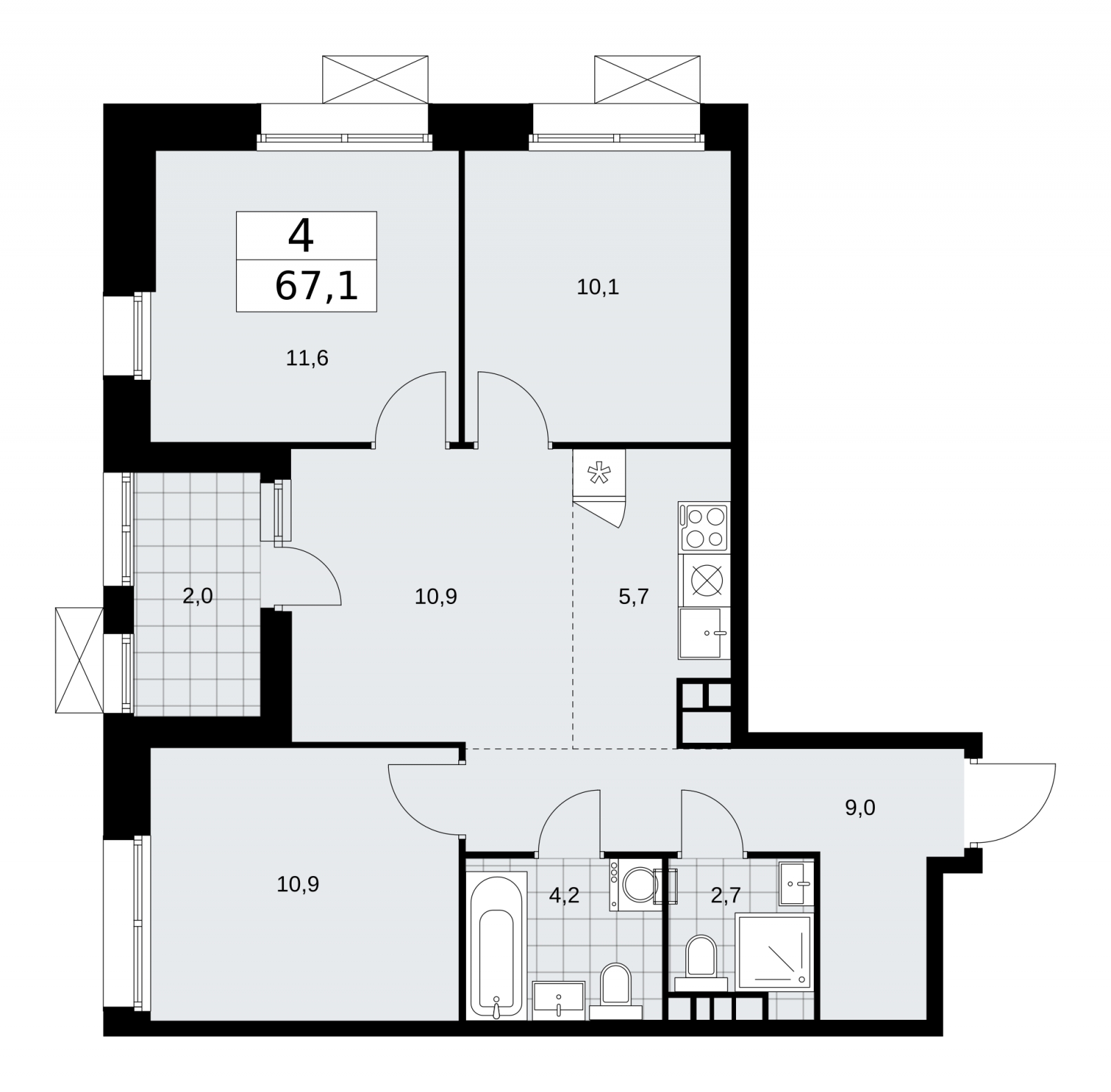 2-комнатная квартира в ЖК Сити комплекс «MirrorЗдание» на 12 этаже в 3 секции. Сдача в 4 кв. 2024 г.