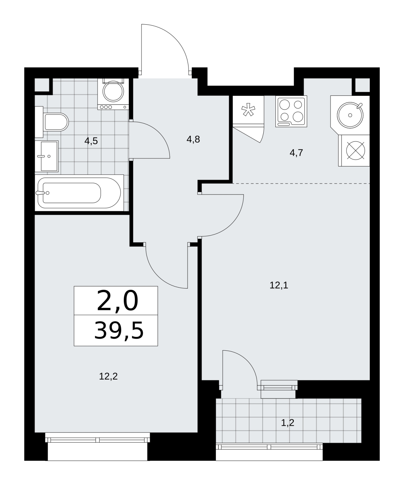 1-комнатная квартира (Студия) в ЖК Бунинские кварталы на 5 этаже в 2 секции. Сдача в 4 кв. 2024 г.