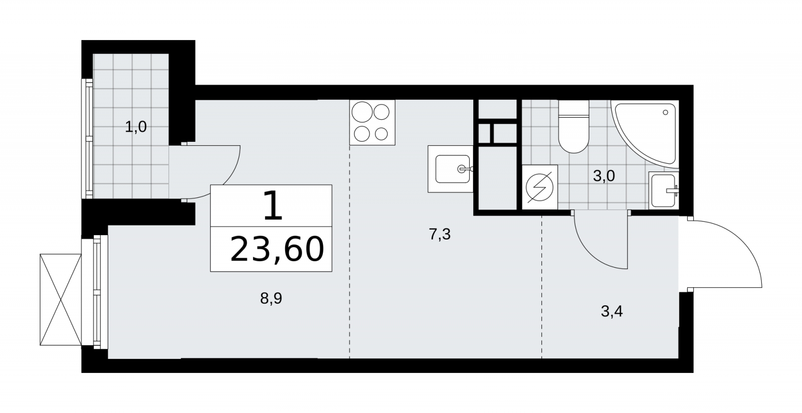 2-комнатная квартира в ЖК Бунинские кварталы на 18 этаже в 1 секции. Сдача в 4 кв. 2024 г.