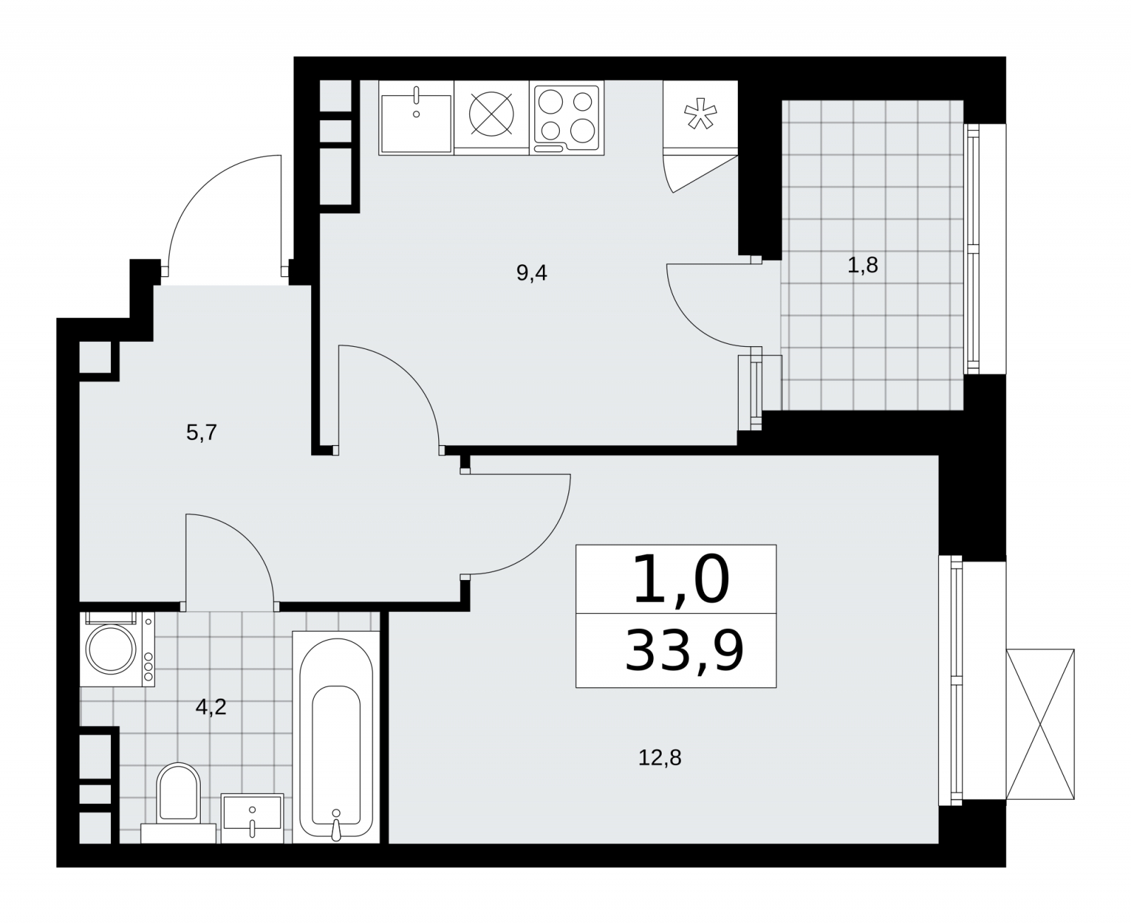 1-комнатная квартира в ЖК Бунинские кварталы на 9 этаже в 1 секции. Сдача в 3 кв. 2025 г.