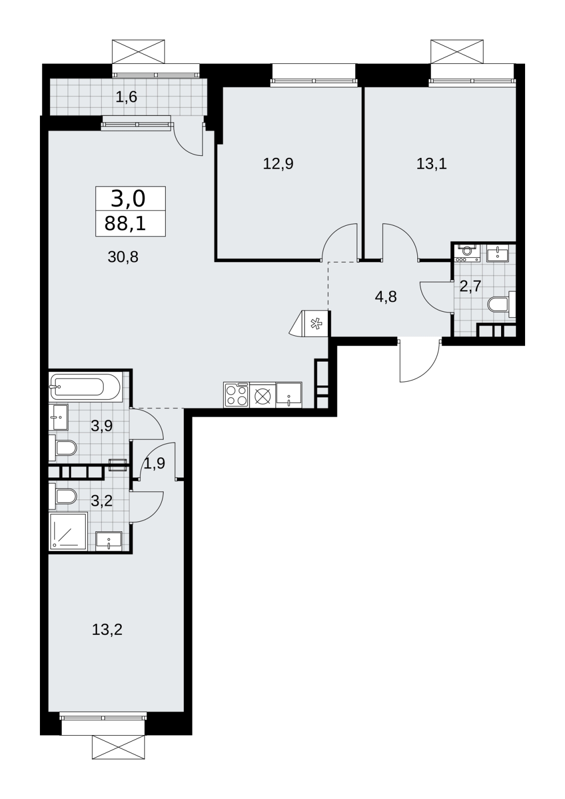 3-комнатная квартира с отделкой в ЖК Бунинские кварталы на 17 этаже в 1 секции. Сдача в 1 кв. 2026 г.