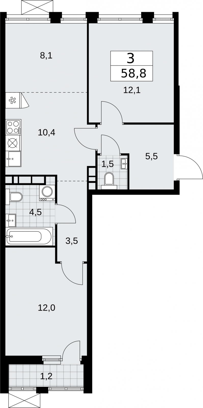 1-комнатная квартира (Студия) в ЖК Бунинские кварталы на 15 этаже в 1 секции. Сдача в 4 кв. 2024 г.