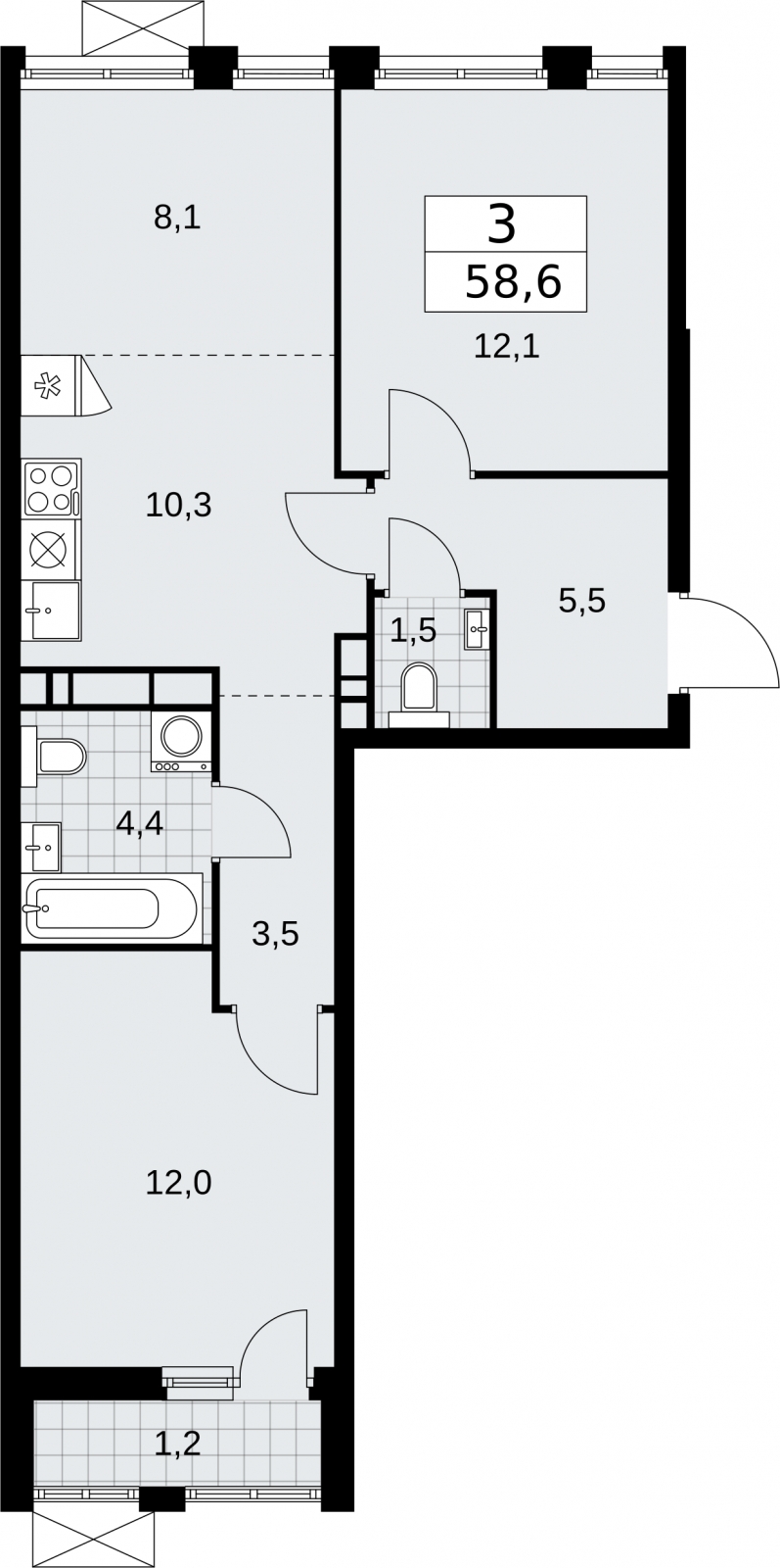 2-комнатная квартира в ЖК Бунинские кварталы на 11 этаже в 1 секции. Сдача в 3 кв. 2025 г.