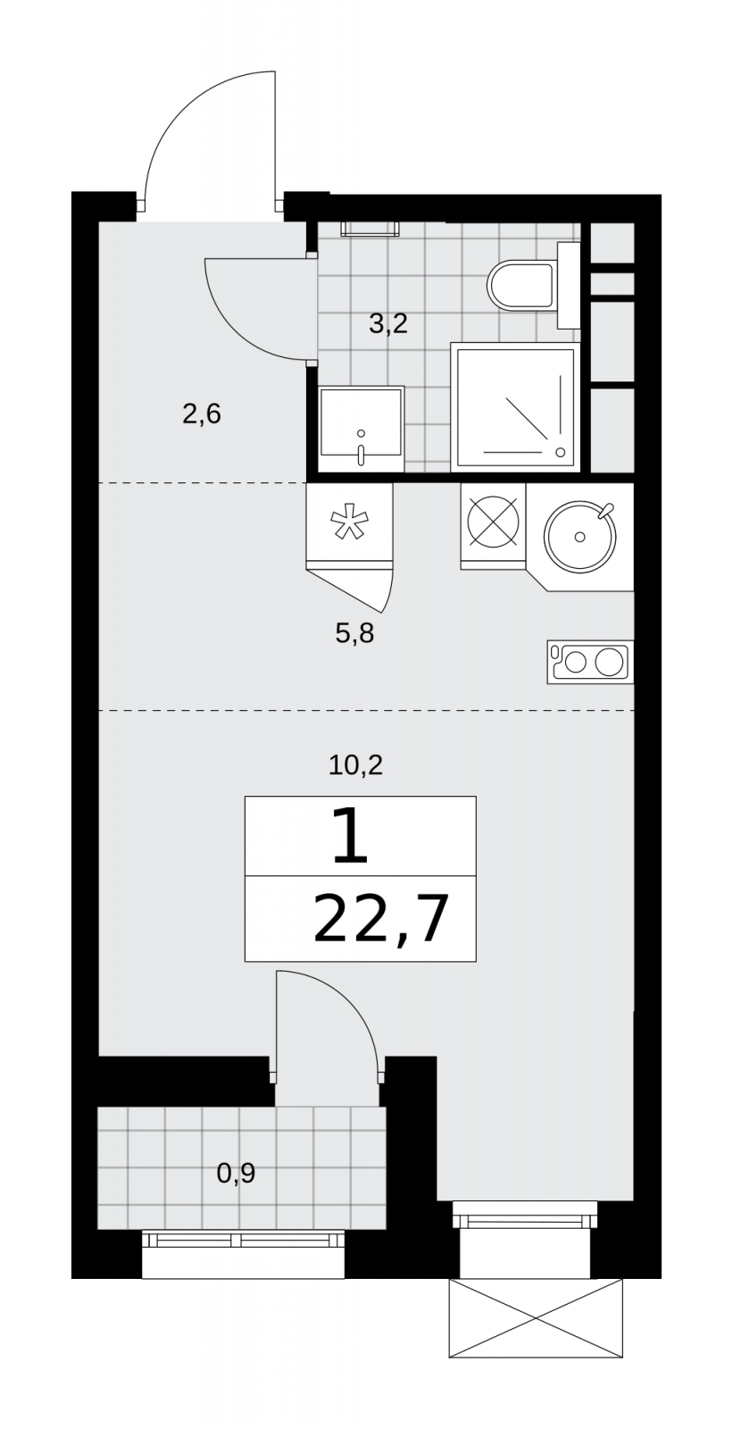 1-комнатная квартира (Студия) в ЖК Бунинские кварталы на 7 этаже в 1 секции. Сдача в 4 кв. 2025 г.