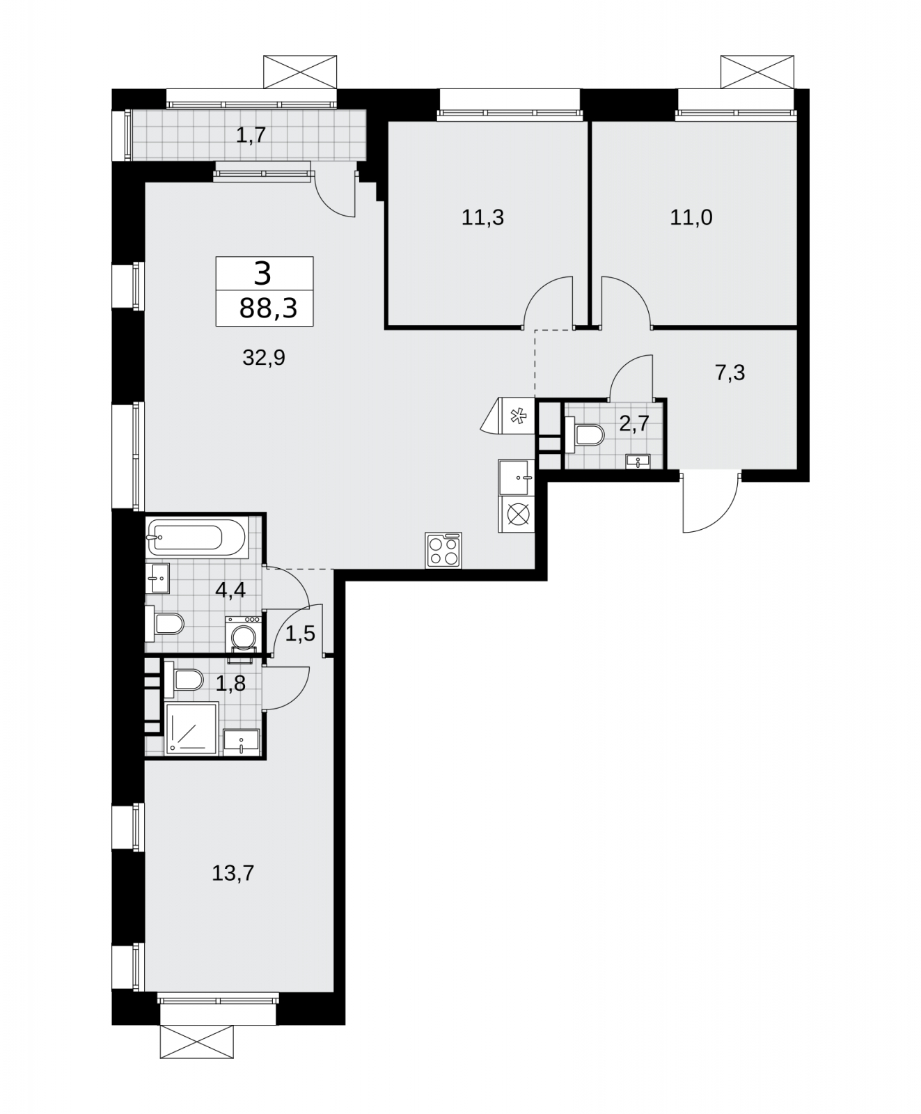 1-комнатная квартира (Студия) в ЖК Бунинские кварталы на 18 этаже в 1 секции. Сдача в 4 кв. 2024 г.