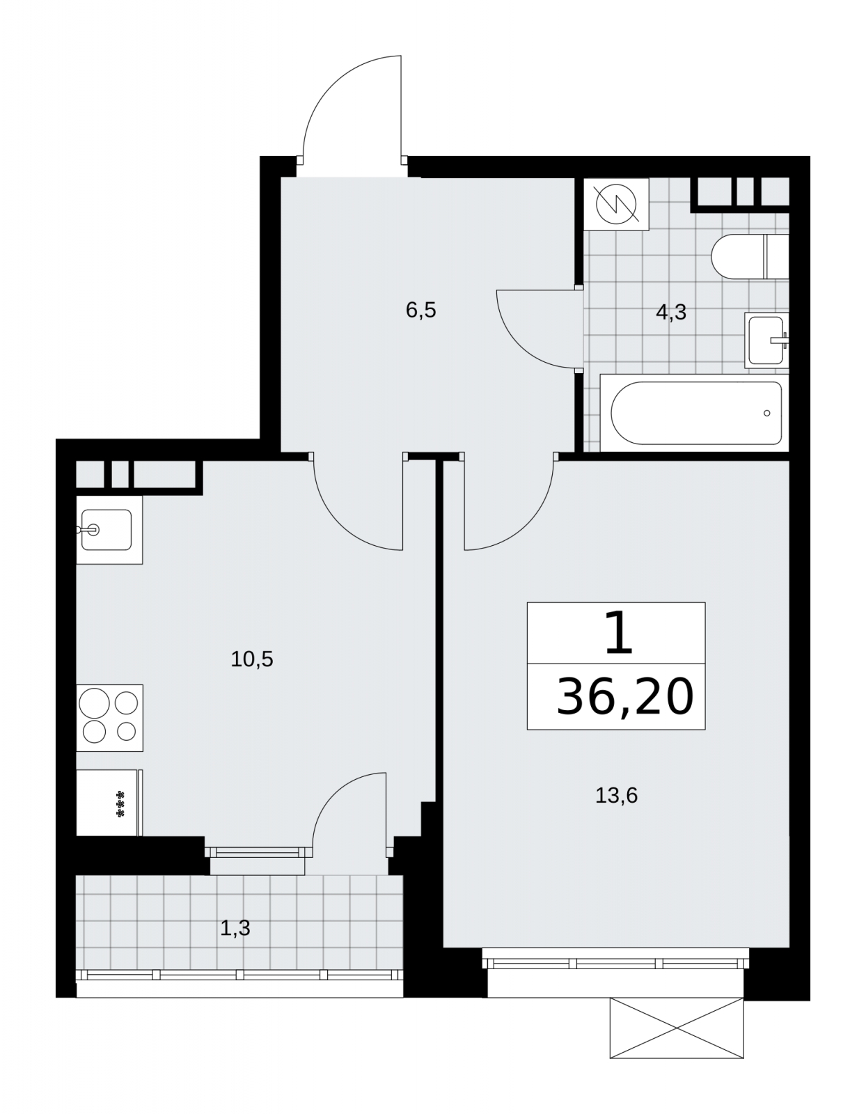 1-комнатная квартира (Студия) с отделкой в ЖК Бунинские кварталы на 2 этаже в 1 секции. Сдача в 4 кв. 2024 г.
