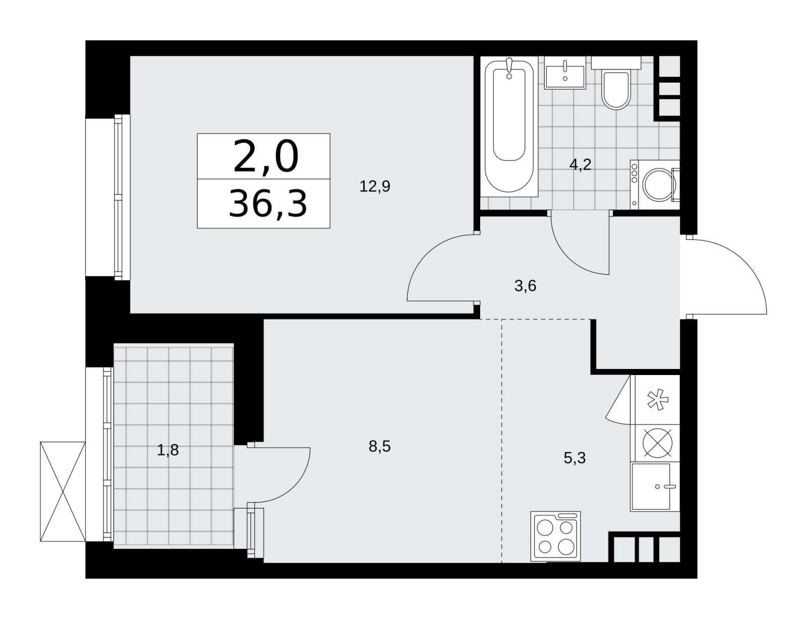 2-комнатная квартира в ЖК Бунинские кварталы на 7 этаже в 2 секции. Сдача в 4 кв. 2025 г.