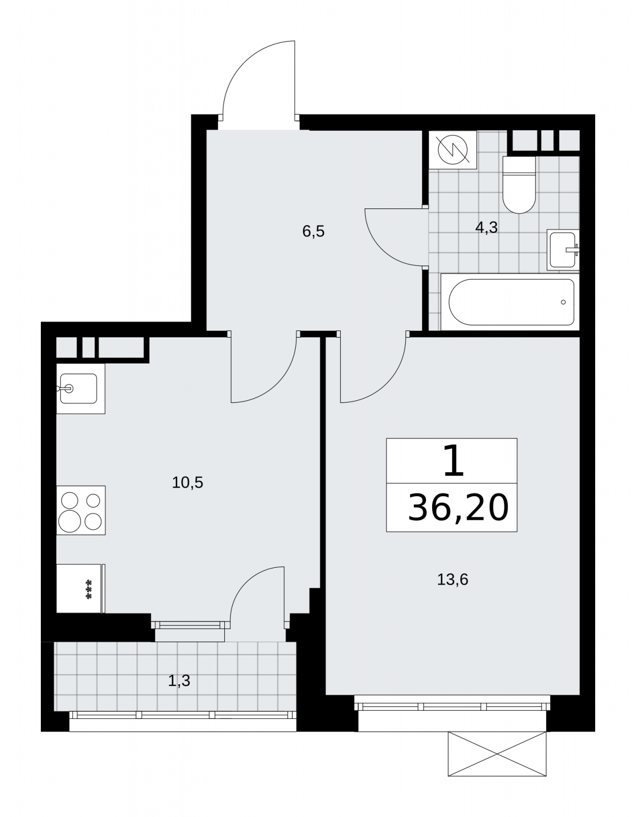 1-комнатная квартира с отделкой в ЖК Бунинские кварталы на 6 этаже в 1 секции. Сдача в 4 кв. 2025 г.